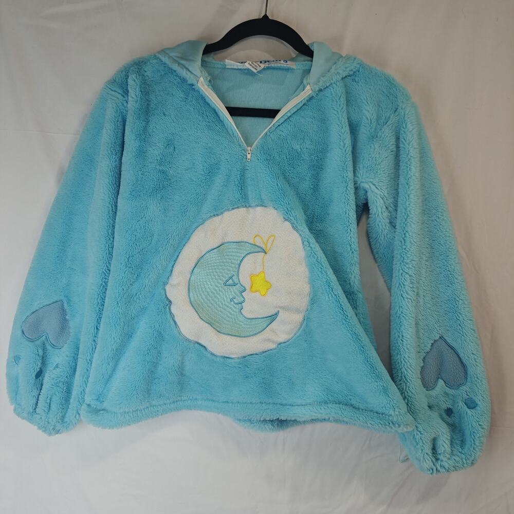 Care Bears Light Blue Plush Hooded Crewneck with Moon Patch
